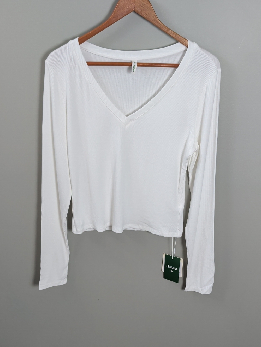 Halara Knit V Neck Long Sleeve Cropped Work T-Shirt Large